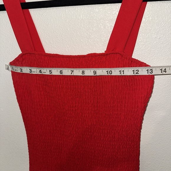 Storia Smocked Red Linen Mini Dress Size S‎ Ruffle - Picture 10 of 11